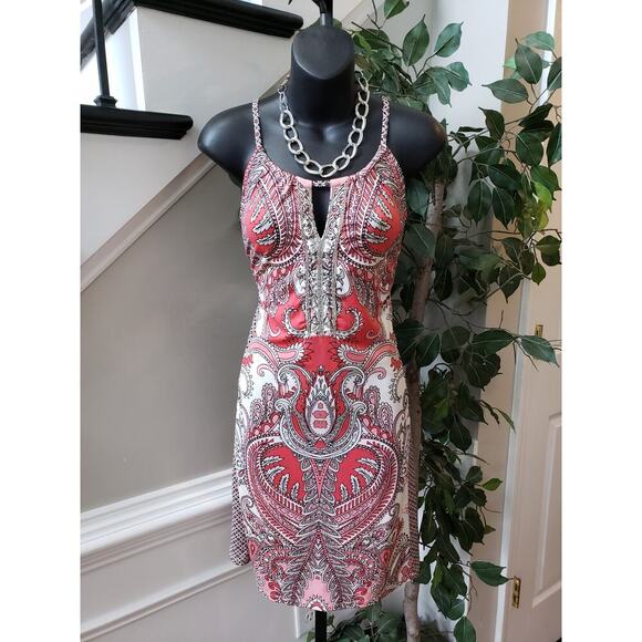 INC International Concepts Sheath Dress Womens PL Multi Paisley Beaded Keyhole - Picture 1 of 10